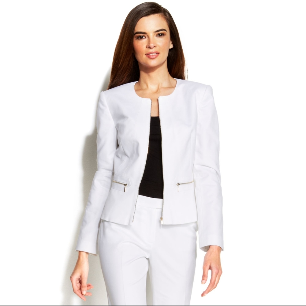 Calvin Klein Cream White Peplum Blazer Jacket 4P